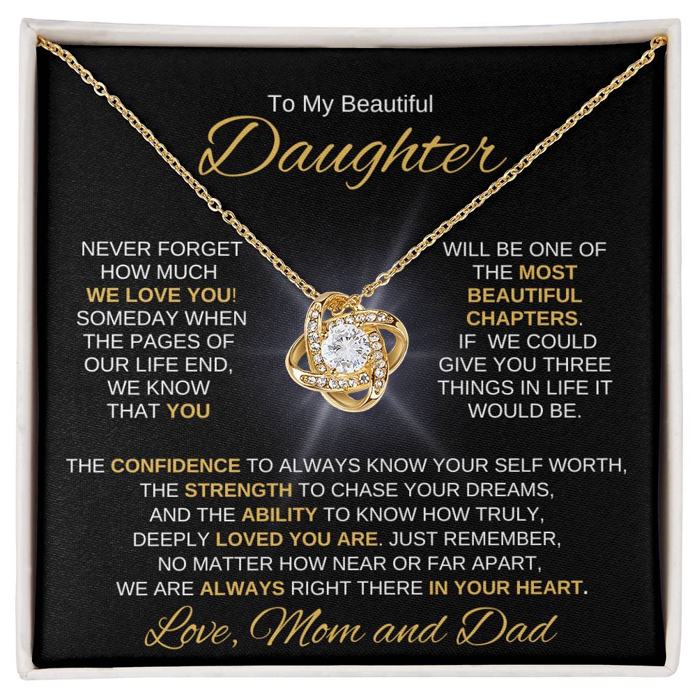 Beautiful Daughter Gift "Most Beautiful Chapters" Love Mom and Dad Necklace