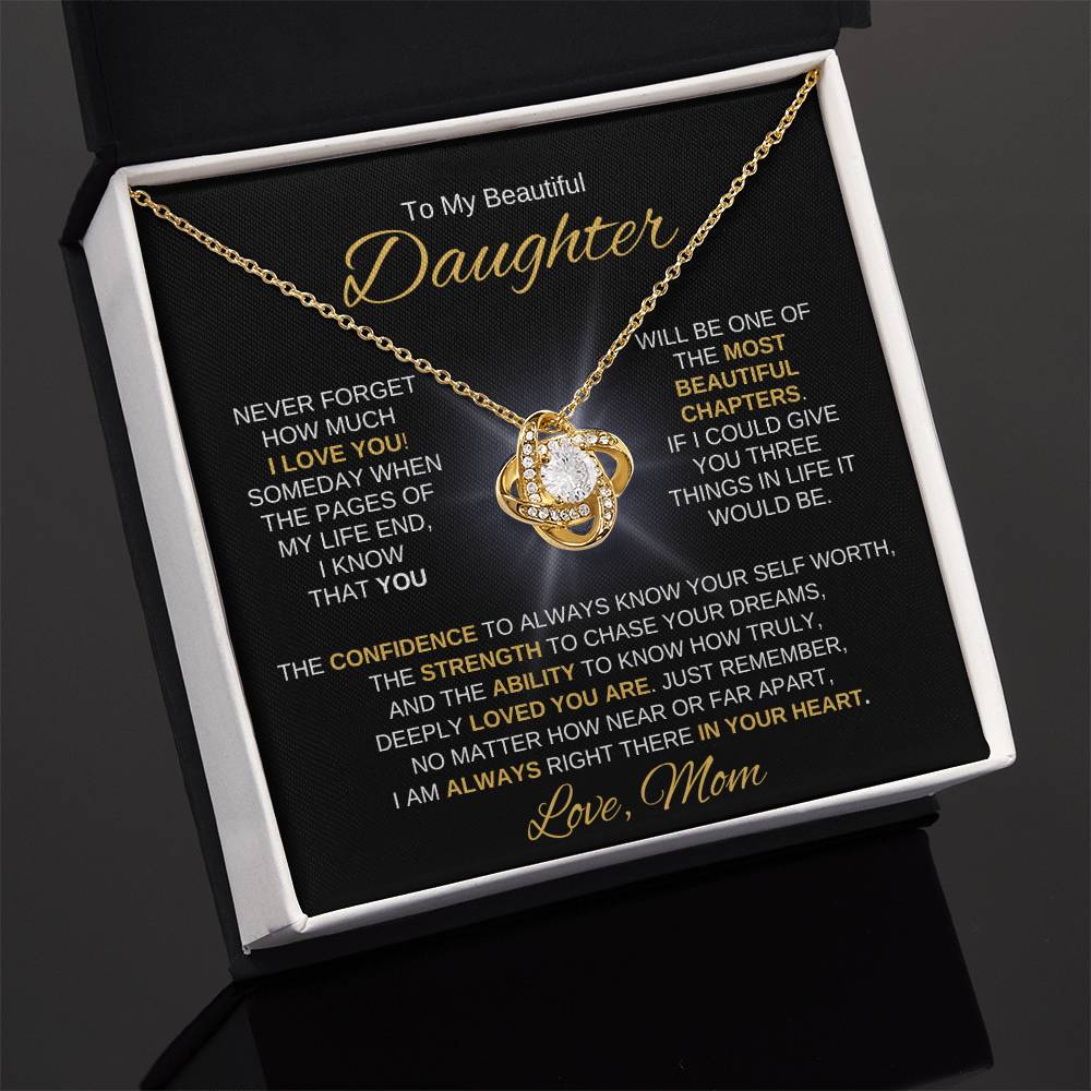 Beautiful Daughter Gift "Most Beautiful Chapters" Love Mom Necklace