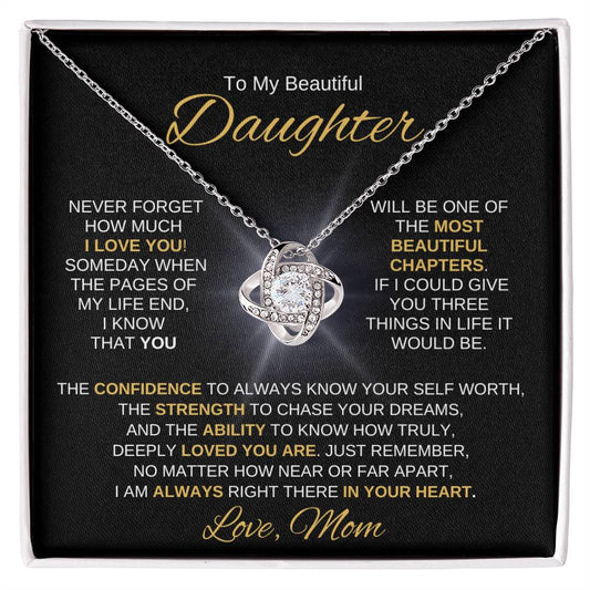 Beautiful Daughter Gift "Most Beautiful Chapters" Love Mom Necklace