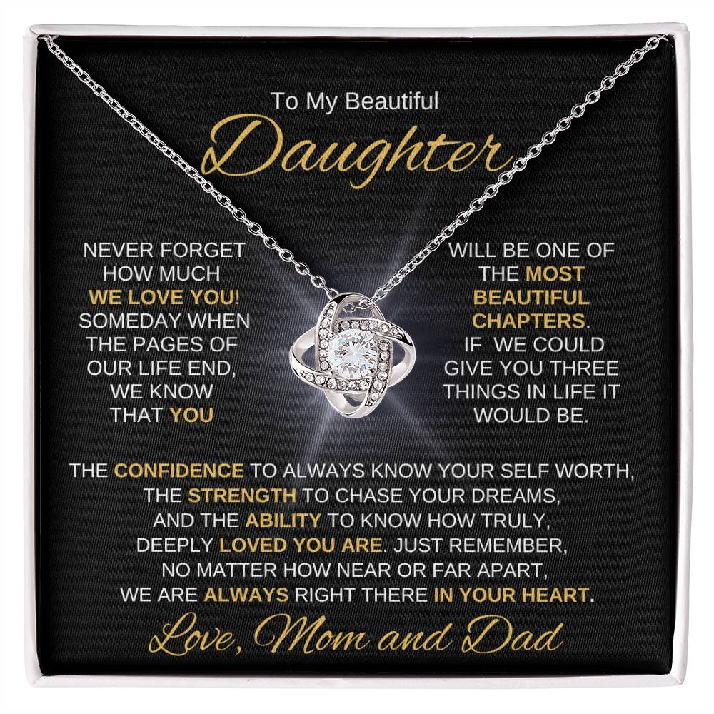 Beautiful Daughter Gift "Most Beautiful Chapters" Love Mom and Dad Necklace