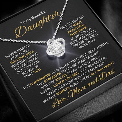 Beautiful Daughter Gift "Most Beautiful Chapters" Love Mom and Dad Necklace