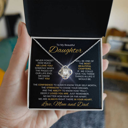 Beautiful Daughter Gift "Most Beautiful Chapters" Love Mom and Dad Necklace