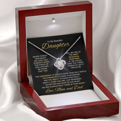 Beautiful Daughter Gift "Most Beautiful Chapters" Love Mom and Dad Necklace